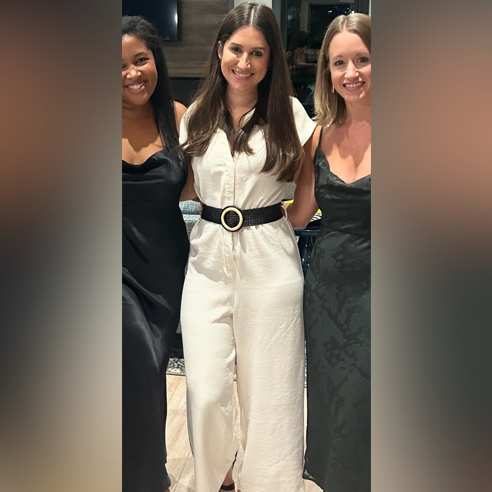 White Jumpsuit with Black Belt